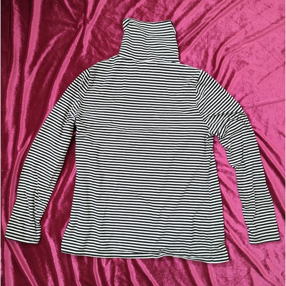 TALBOTS Knit Shirt Long-sleeve Striped Turtleneck Sz L Black - Picture 7 of 7